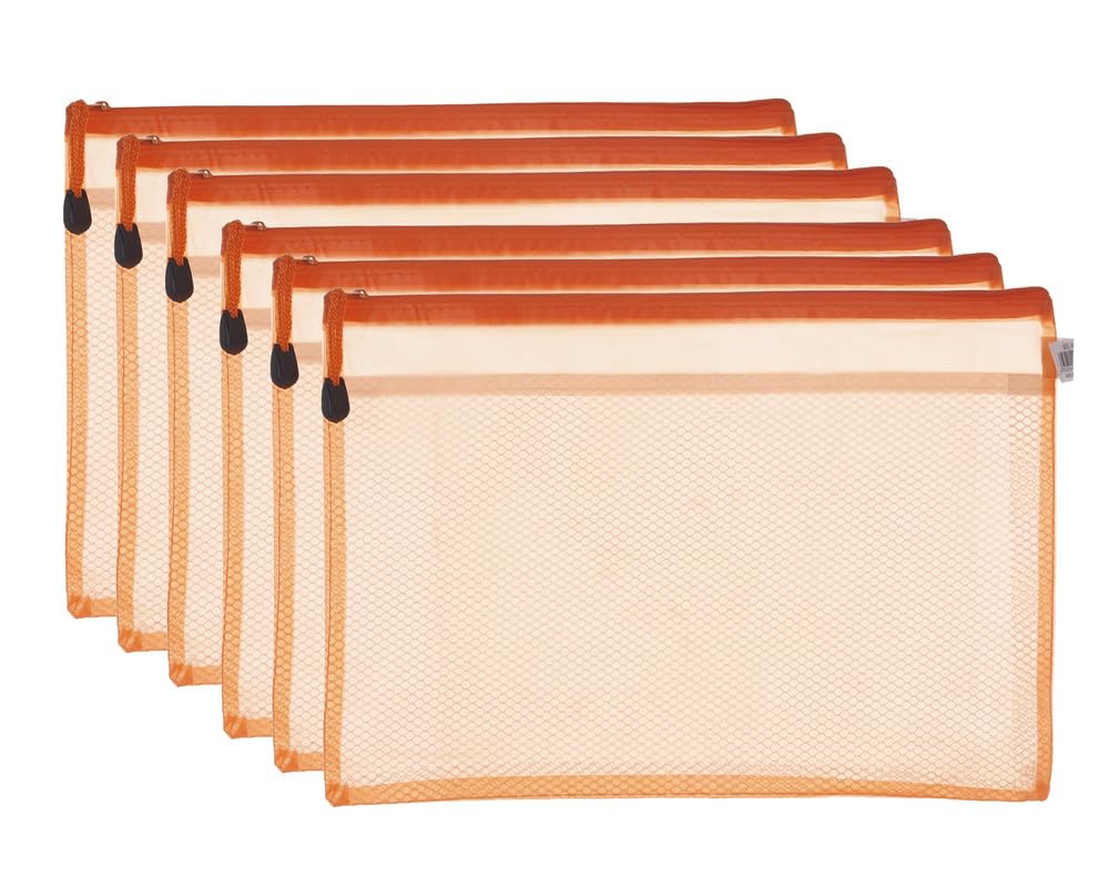 3A MS1005-A4 Plastic Zipper File 24 * 34 cm 6 Pieces - Orange