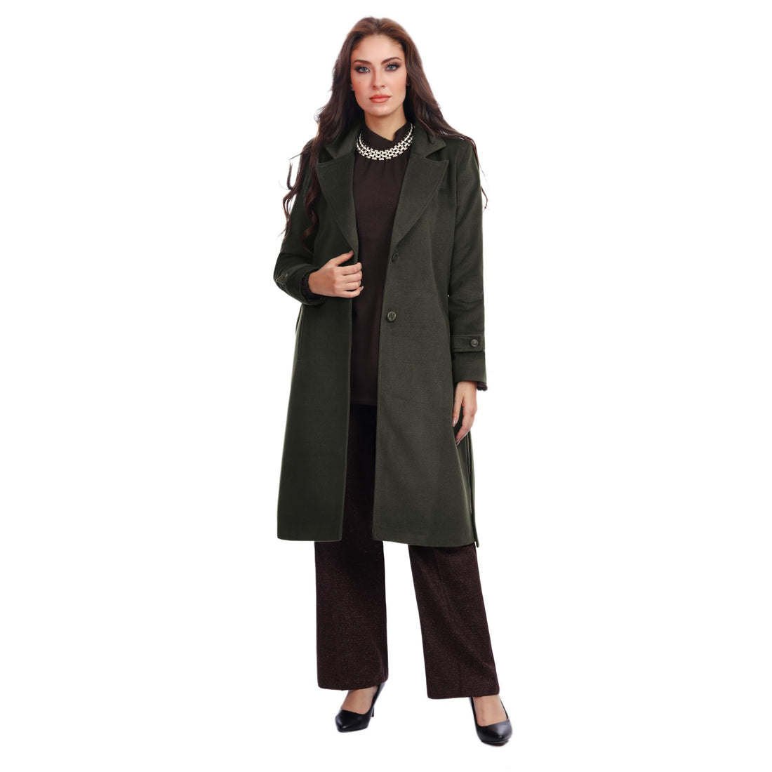 Fully Lined Classic Long Wool Coat With Belt