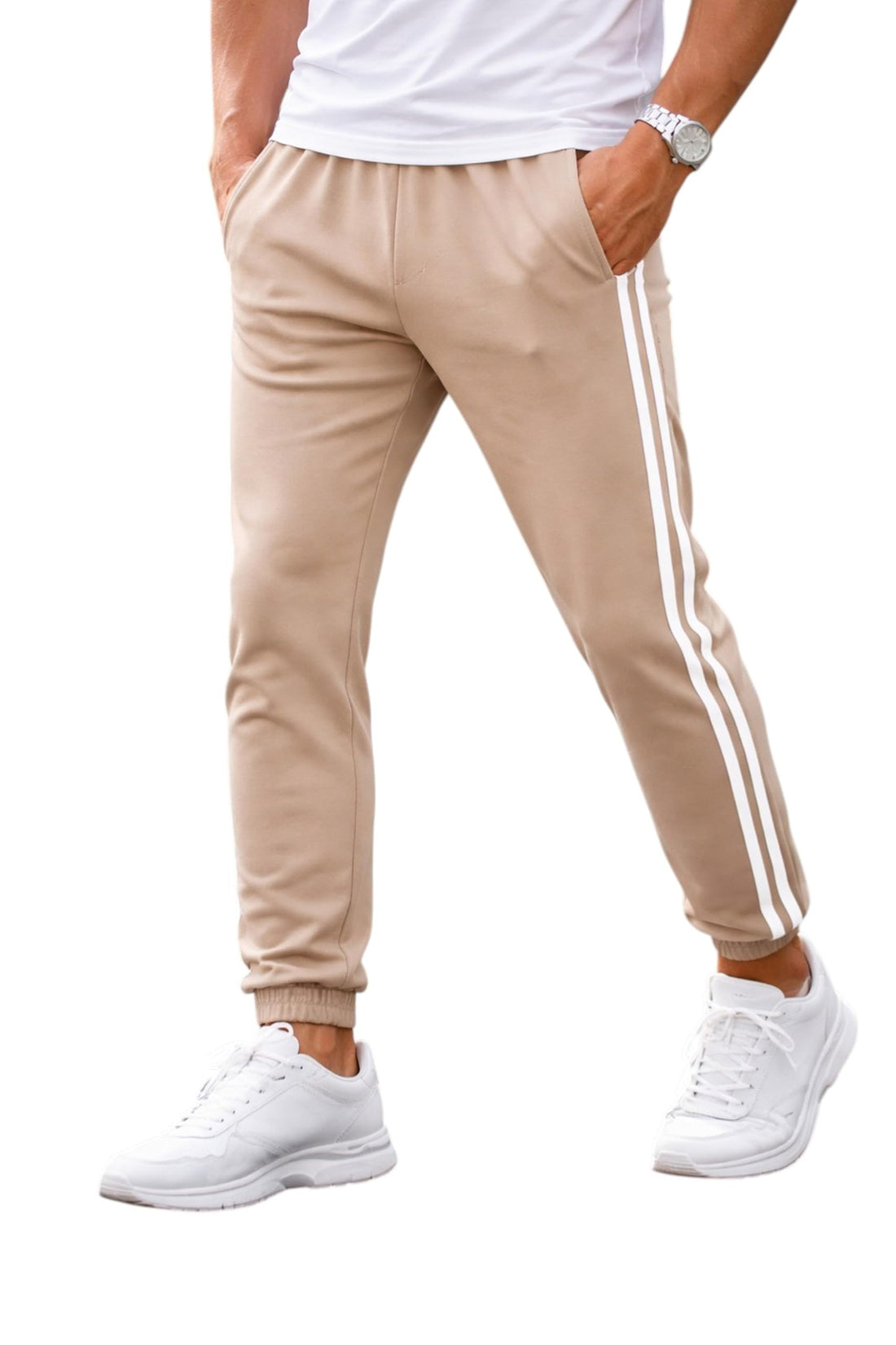 MEZA Men's Joggers Pants Lightweight Bengalin Joggers with Side Pockets and Two Side Stripes, Gym Jogging Casual Pants