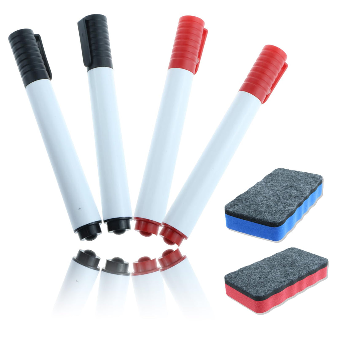 Dry Wipe Whiteboard Marker Pen Set, 4 Drywipe Marker With 2 Pcs Magnetic Eraser, Whiteboard Pens And Eraser Set(Black, Red)