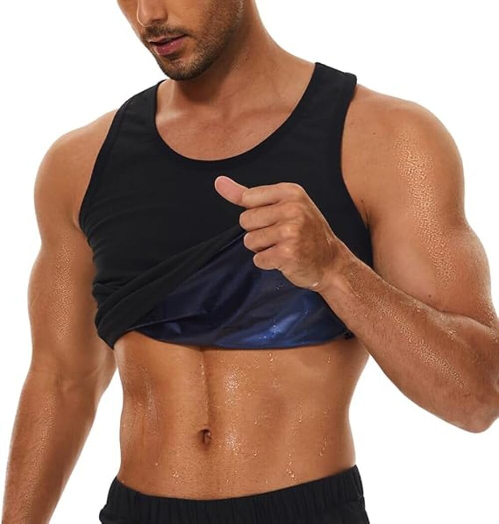 Sauna Sweat Vest for Men T Shirt Heat Trapping Tank Tops Waist Trainer Body Shaper Slimming Weight Loss Workout Suit Gym Sport Fitness Slimming Body Shaper Waist Trainer