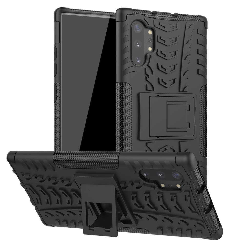 Cover Compatible with Samsung Galaxy Note 10 Plus Armor Safety Back Cover Tough Armored with Distinctive Design Shockproof Dual Layers of Reinforced Rubber and Plastic with Black Kickstand