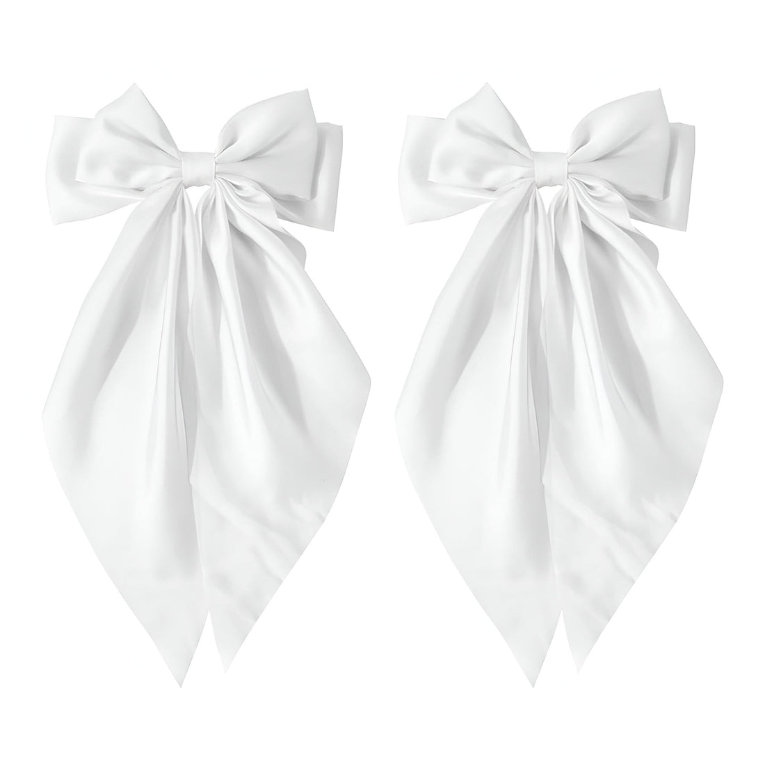 Women's Hair Decor - Big Satin Hair Bows with Flowing Tails, 2Pcs Yellow Bowknot Barrettes with Metal Clips, Easy to Style and Trendy (2pcs-white)