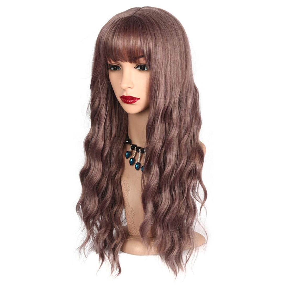 ECIF Hair Wigs Long Curly Synthetic Wigs With Bangs Mixed Pink Brown Gray Purple White Heat Resistant Fiber Hair Cosplay Wigs For Women Synthetic Wigs (Color : 7, Stretched Length : 26Inches)