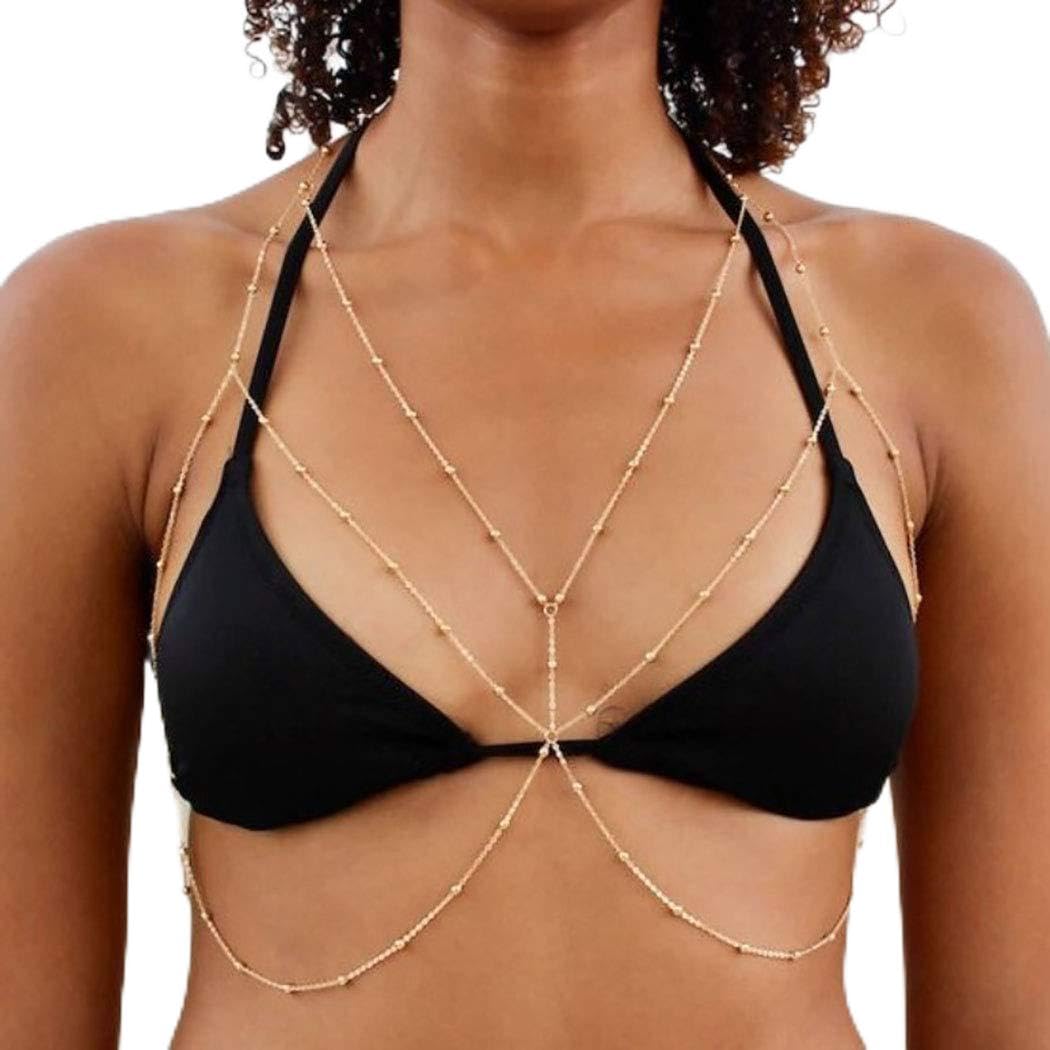 ELABEST Simple Beads Chest Chain Gold Body Chains Beach Jewelry Accessories for Women and Girls