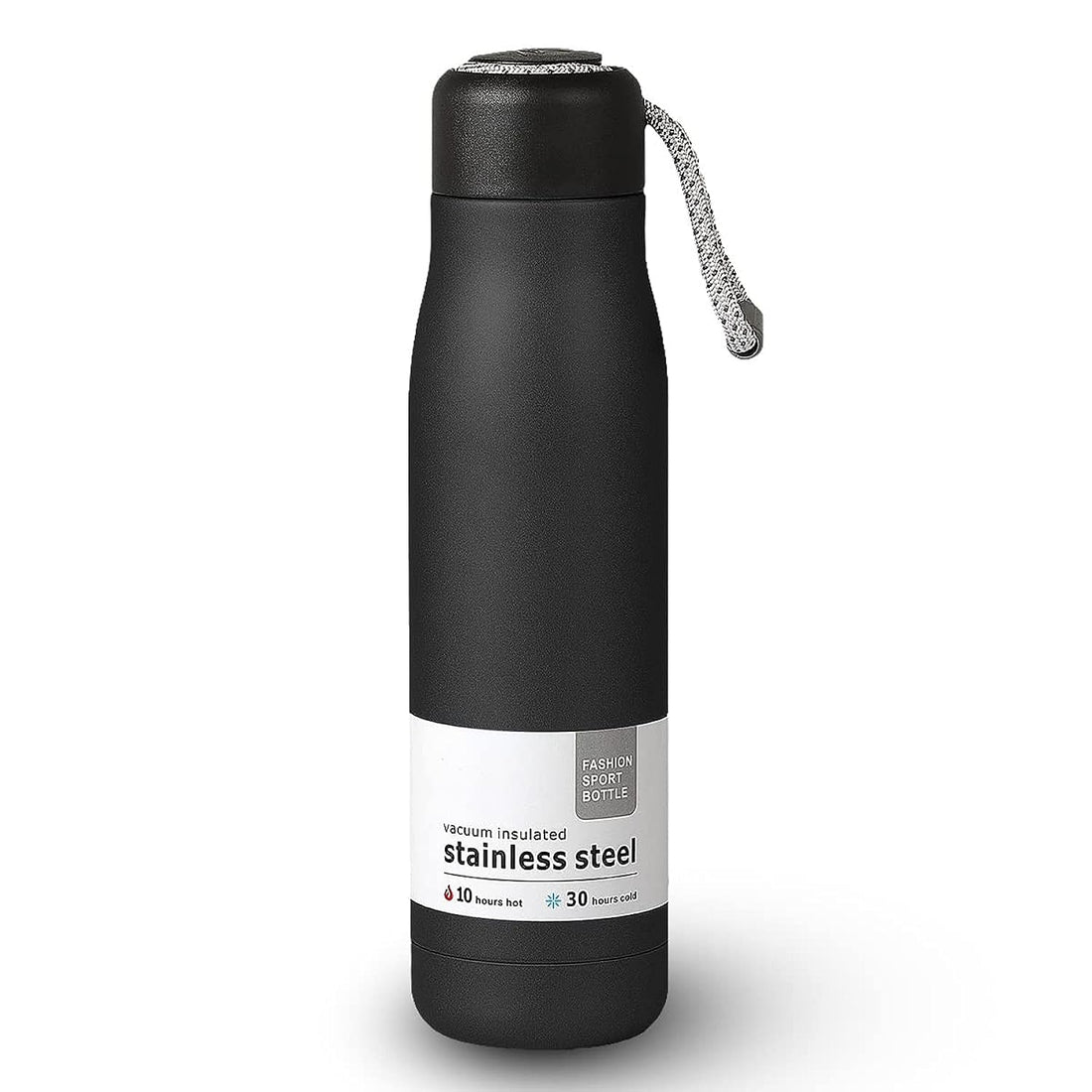 hanso Stainless Steel Water Bottles, Reusable Metal Sports Water Bottles for Camping, Gym, Keeps Drinks Hot and Cold, Double Wall Vacuum Insulated, BPA Free, 500ml, Black