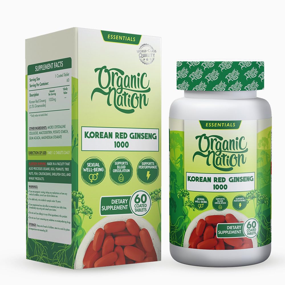 Organic Nation Red Korean Ginseng, 60Serv - 60 Coated Tablets