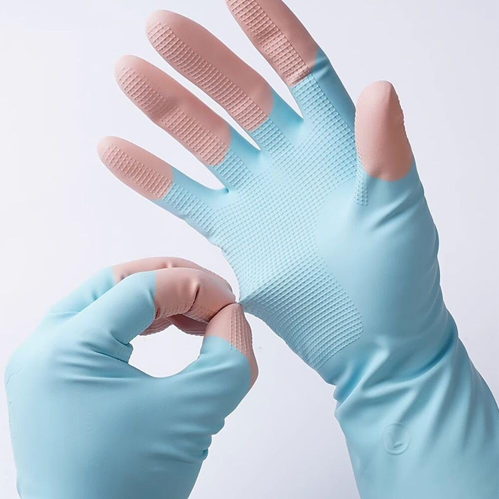 Silicone Cleaning Gloves with Scrubber – Dishwashing Kitchen Gloves, Non-Slip Heat Resistant Magic Scrub Gloves for Dishes, Bathroom & Household Cleaning