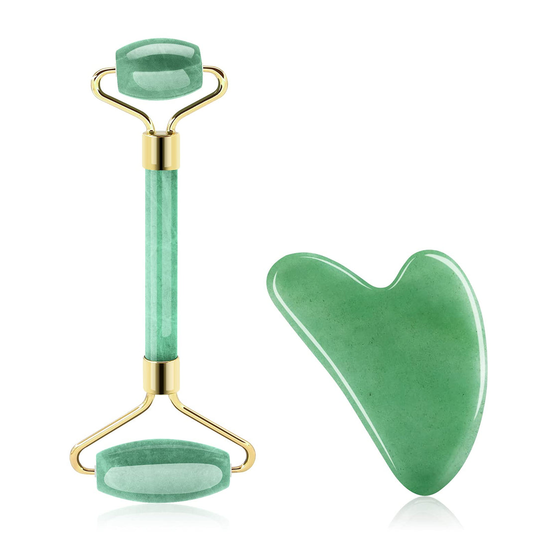 Jade Roller Gua sha tools Face Massager Face Roller Gua Sha facial tool Massage Tool for Physical Therapy and SPA Acupuncture Trigger Point Treatment 100% Pure Natural Aventurine Jade
