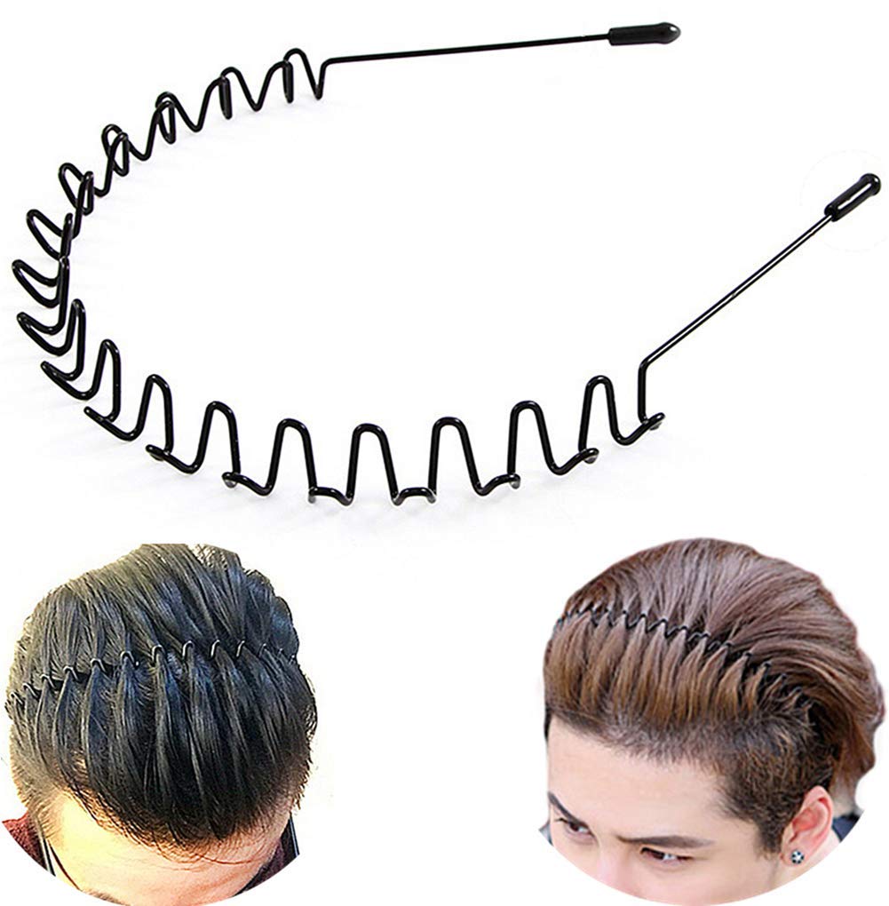 Metal Headband, Feather Wavy Headband Unisex Black Wavy Polished Backwards Non-Slip Sports Hair Band for Women Men (black, One size)