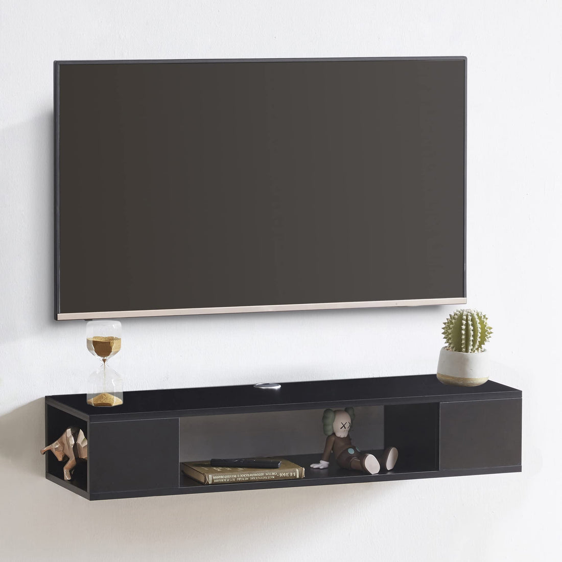 GHC Floating TV Stand, Wall Mounted Entertainment Center and Cabinet Shelf, TV Console with Storage,Media Console for DVD Player, Space-Saving Under TV Shelf for Bedroom, Living Room (Black)