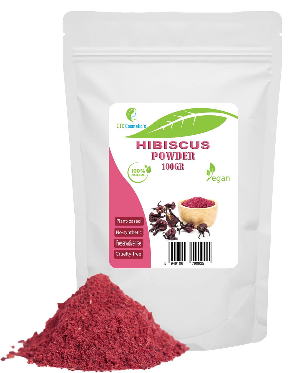 Hibiscus Powder for Hair and Skin 100 g - Use in Skin and Hair Care Formulations - 100% Natural