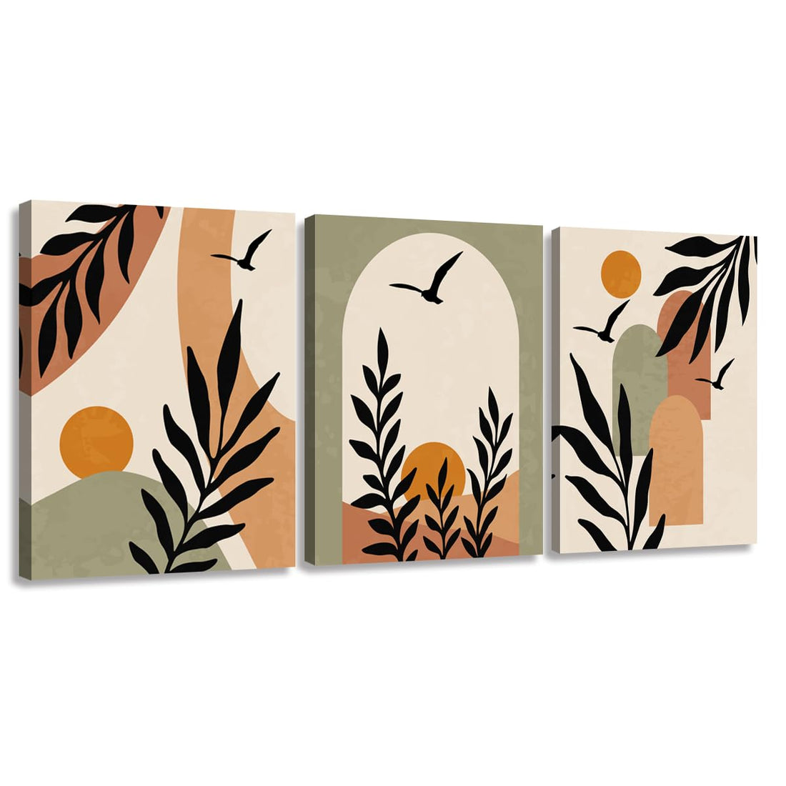 Living Room Wall Art Boho Style Abstract Painting Decoration, Bohemian Warm Canvas Prints Artwork for Modern Home Walls Décor, Set of 3 (12x16)