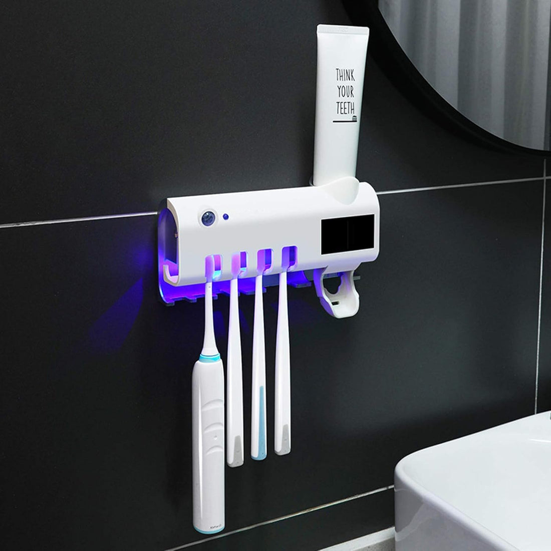 Toothbrush Holder UV Sterilizer, Wall Toothbrush Sterilizer, Toothpaste Separator, Toothbrush Organizer Children Antibacterial White