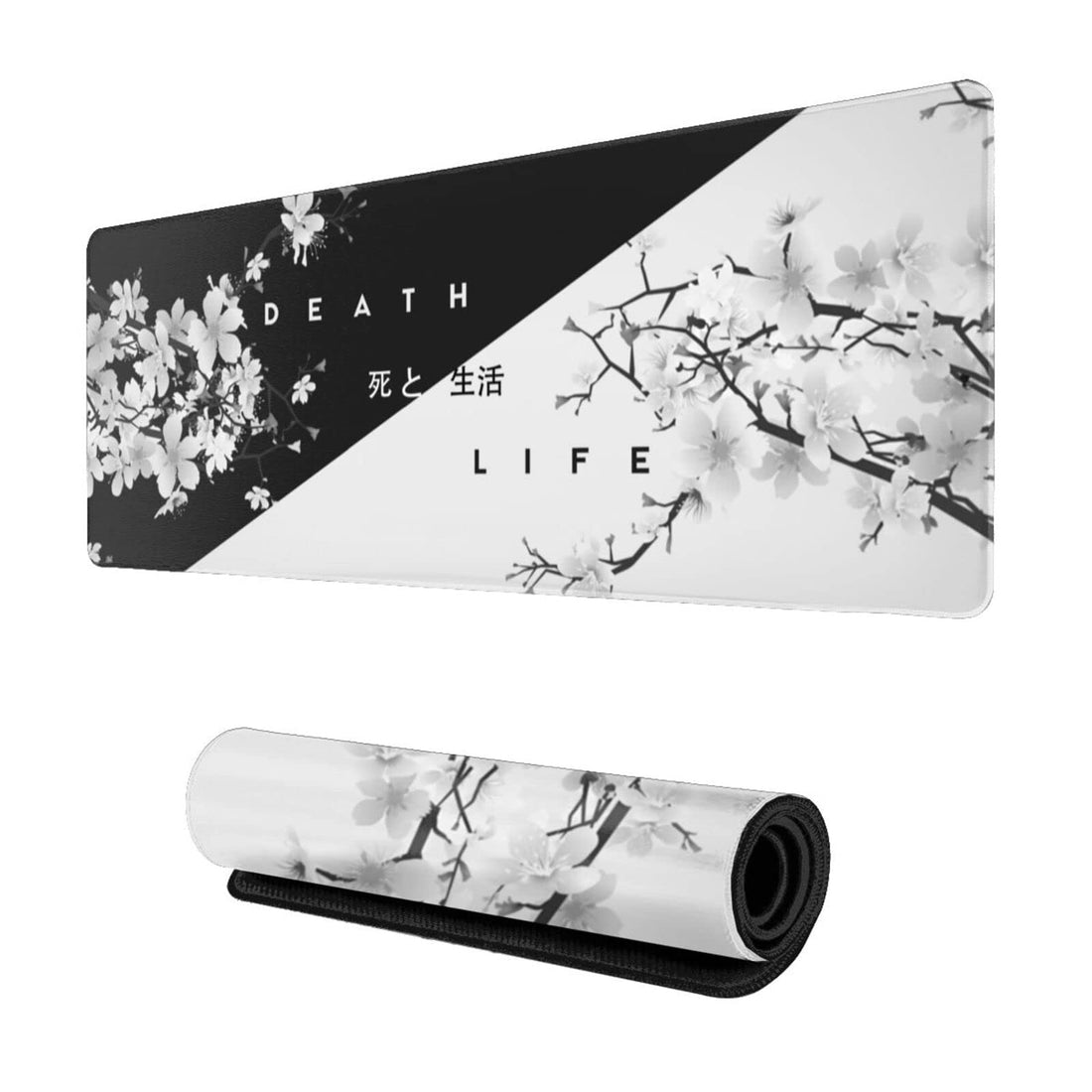 Black and White Cherry Blossom Mouse Pad Gaming Large Mouse Pad Japanese XL Mousepad Extended Long Big Desk Mat Stitched Edges Non-Slip Rubber Base Mice Pad 31.5 X 11.8 Inch