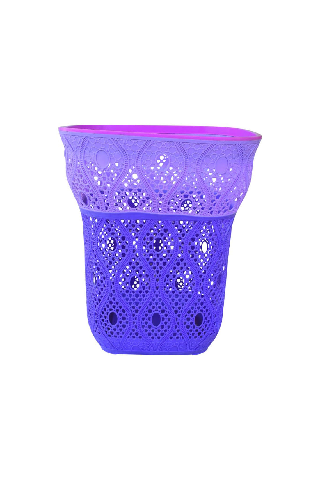 Decorative Laundry Hamper, Two-Tone Design, Lace Pattern Storage Basket with Handles, Large Capacity Clothes Container (Purple)