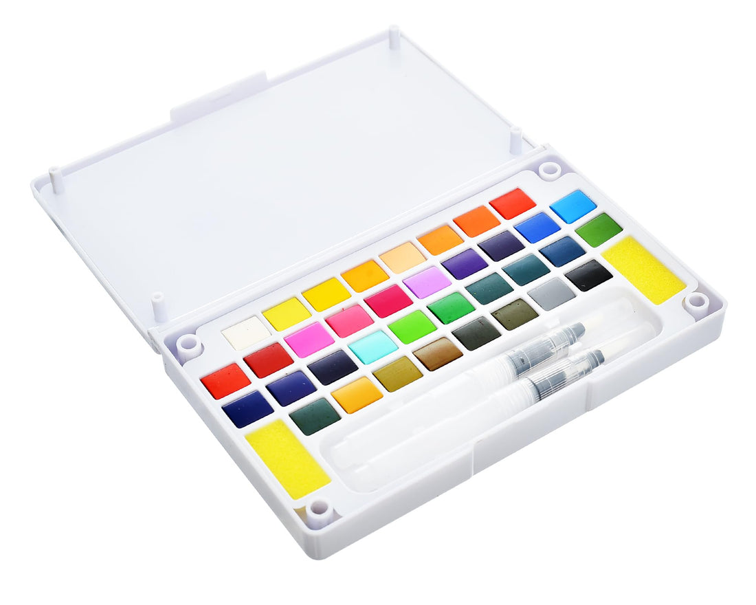 Keep Smiling B-7127 Watercolor Set of 36 Colors With Brush Pen & Sponge in Aplett Box - Multicolor