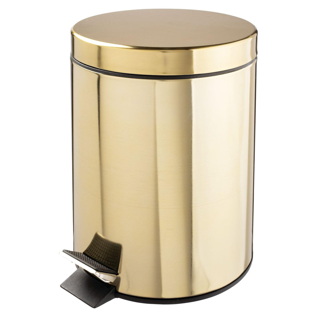 mDesign Pedal Waste Basket — Metal Waste Bin with Pedal, Lid and Plastic Bucket Insert — Perfect for Bathroom, Kitchen, and Office — 5Litres Household Rubbish Bin with Ergonomic Design — Soft Brass