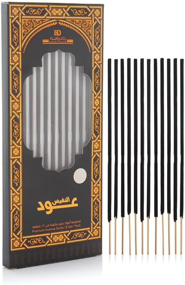 Banafa Oud Incense Sticks Oud Al Nafis 12 Pieces, with Wooden Stand