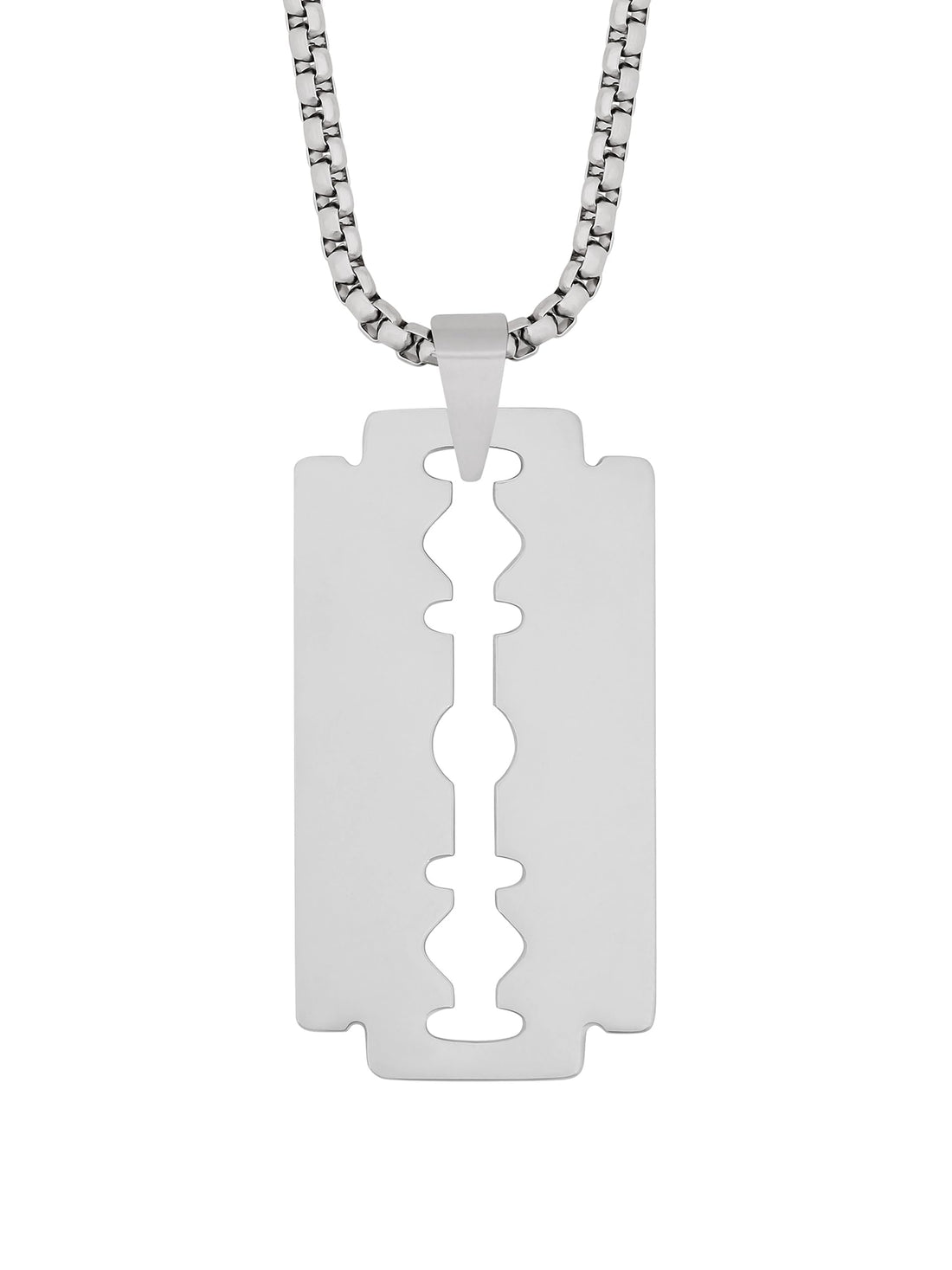 SHOWDAY Bar Pendant Necklace For Men Stainless Steel Box Chain Pendant Men’s Necklace Jewelry Large Hip Hop Hammer/DumBell/Large Razor Blade Pendant Necklace Length 60cm