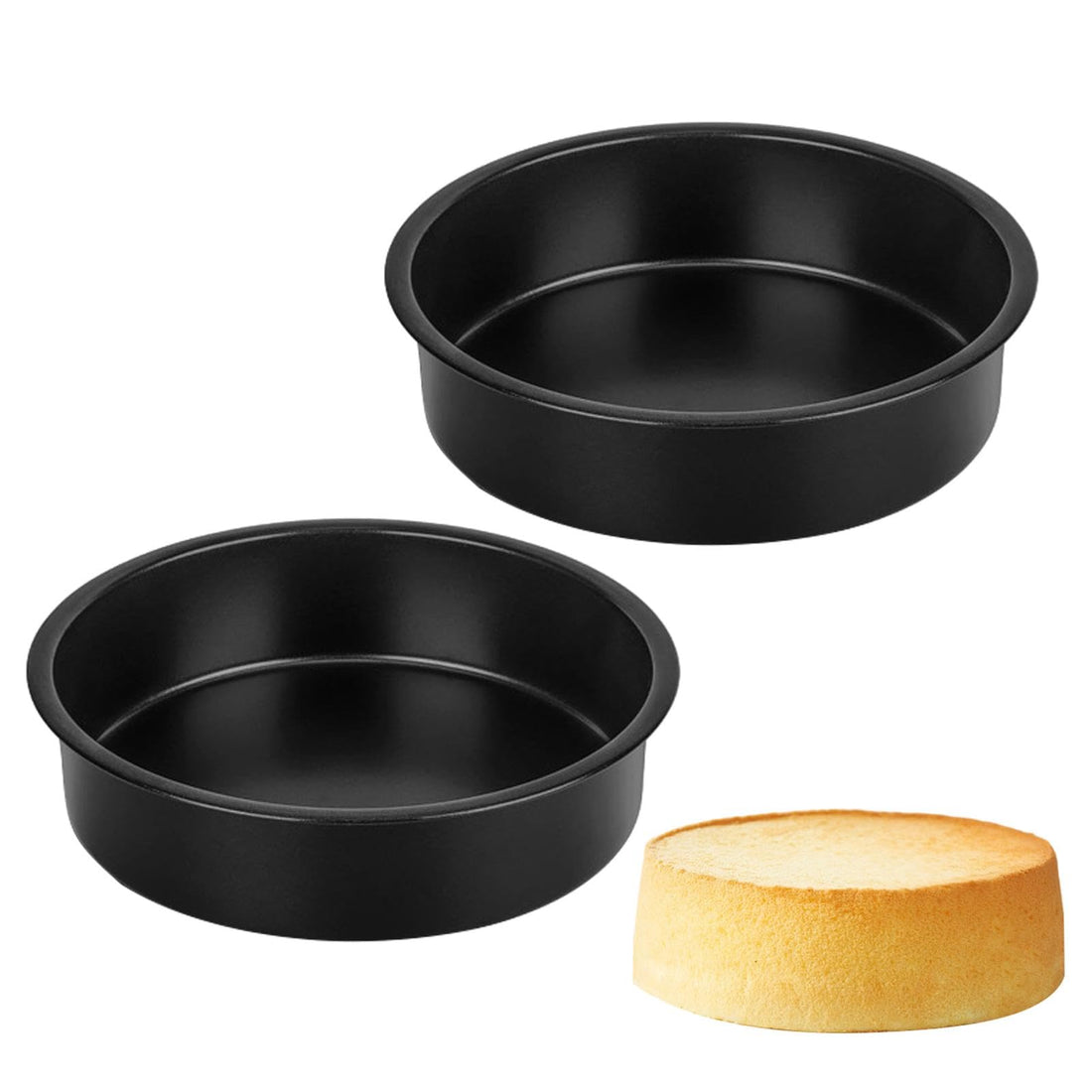 2pcs Stainless Steel Cake Tin, 8 inch Round Deep Cake Tray Pan Non-Stick Cake Pan for Baking Roasting, Baking Tins Baking Molds Set for Brownie, Lasagne, Pie, Cheesecake(Black)
