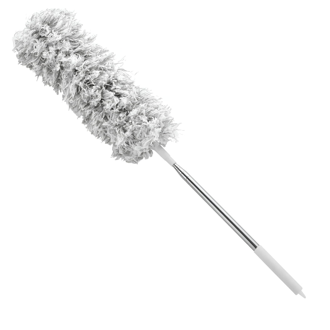 Telescopic Hand Duster - Extendable 2.75m microfiber duster with stainless steel frame, ideal for dusting high ceilings, ceiling fans, curtains, cobwebs, and vehicle interiors in grey.