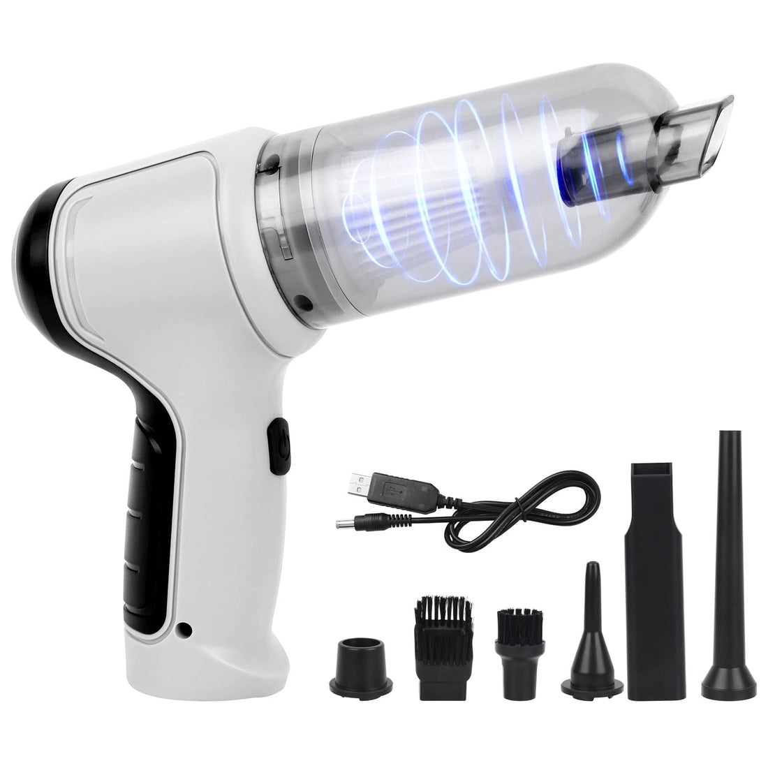 Mini Cordless Handheld Vacuum Cleaner, Car Vacuum, Cordless Portable Vacuum Cleaner with 4 Nozzles and USB Charging Cable, for Car, Home and Cleaning (Grey)