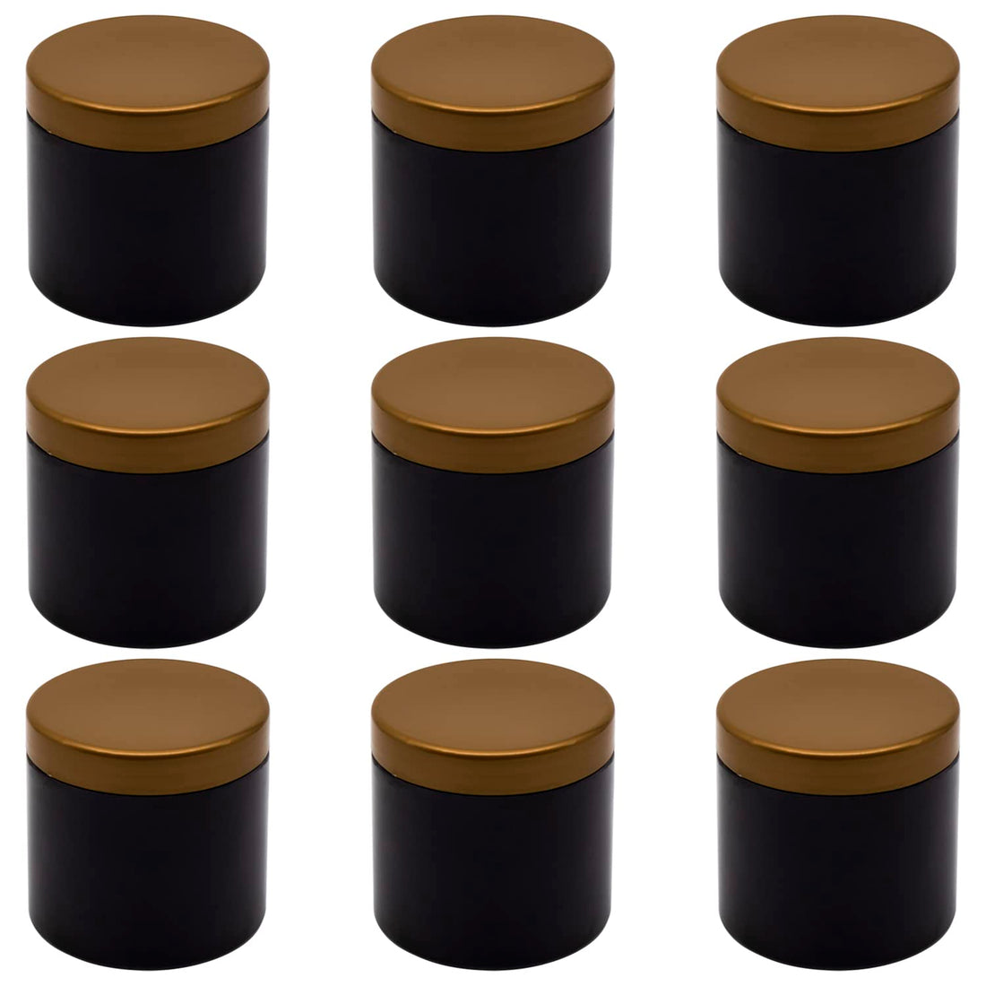 Artistic 6pcs Shiny Black Plastic Jar 500ml - 9 Cents Diameter - Smooth Gold Lid and Plastic Medicine - Plastic Empty Refill Storage Jar - Empty Tins Storage Jar - By Funny (Black and Smooth Gold)
