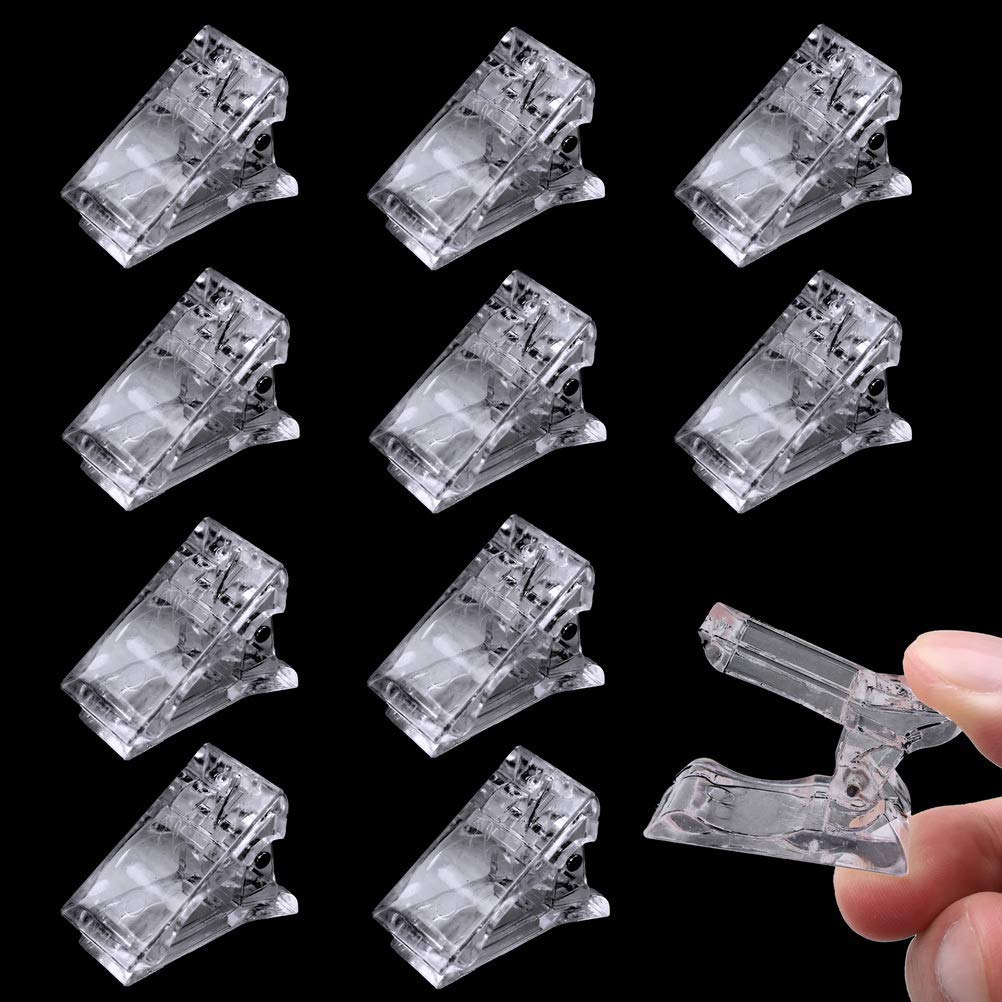 pengxiaomei 10 pcs Nail Tips Clip for Quick Building Polygel, Poly Gel Clips for Nails Nail Forms Plastic Transparent Finger Extension Clip UV LED Builder DIY Manicure For Poly Gel