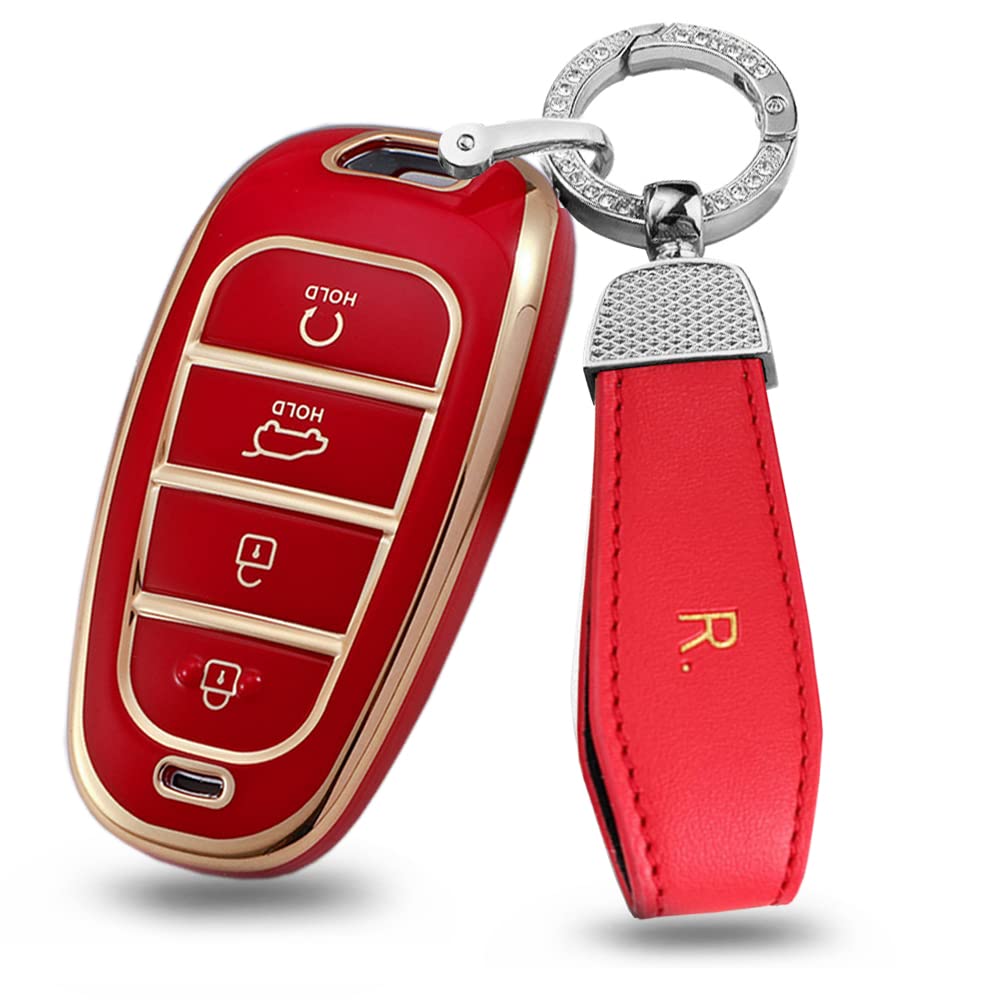 ontto Suitable for Hyundai Tucson NX4 Santa Fe Ioniq 5 Nexo 2021-2023 Key Case Car Key Shell Remote Control TPU Silicone Protective Case Key Cover Radio Control Car Accessories 4 Buttons Red