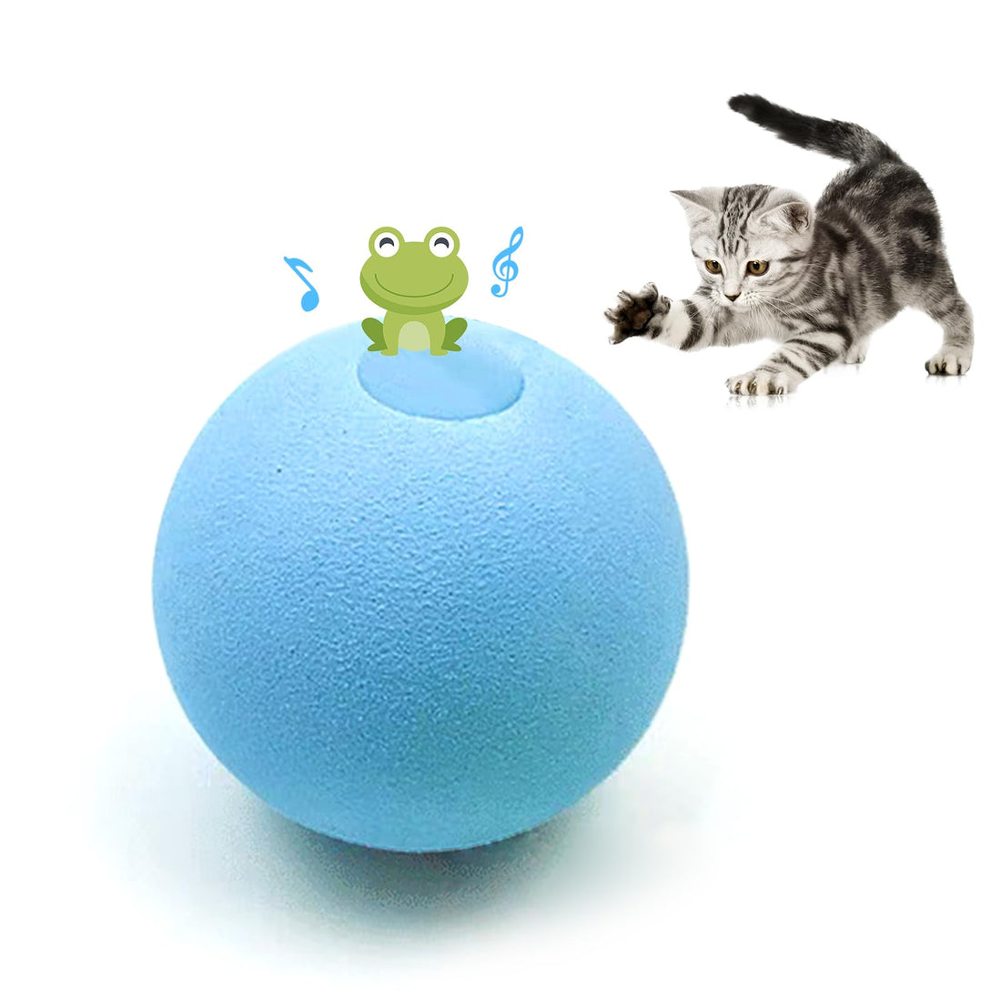 Cat Toy Ball with Sound, 2" EVA, Interactive Kitten Toy for Indoor Cats, Frog Design, Catnip Included