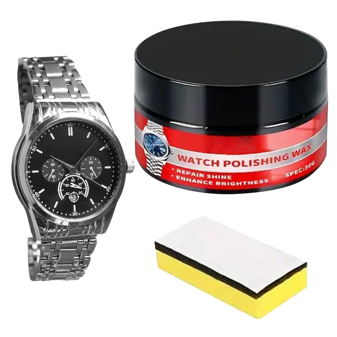 Watch Scratch Remover, Polishing Cream with Sponge, Glass and Steel Surface Repair Tool, Scratch Removal for Stainless Steel, Brass, Resin, Epoxy, Ring Surfaces, Gloss Restoration Kit