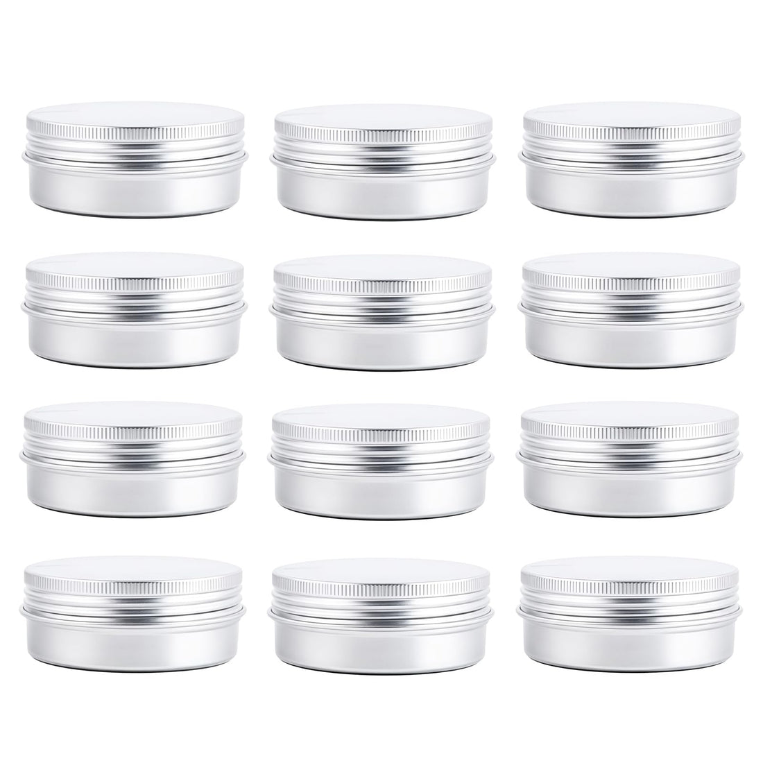 12Pcs 60ml/2oz Empty Silver Aluminum Tin Cans Round Metal Cosmetic Sample Jars Storage Containers with Twist Screw Top Lid Travel Tins for Tea Spices Eye Shadow Lip Balms Cream Candle Crafts Jewelry