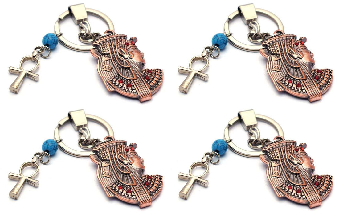 4 pieces of immatgar pharaonic Cleopatra keychain Egyptian souvenirs gifts from egypt Pharaoh Burnt Red with ankh key, One Size