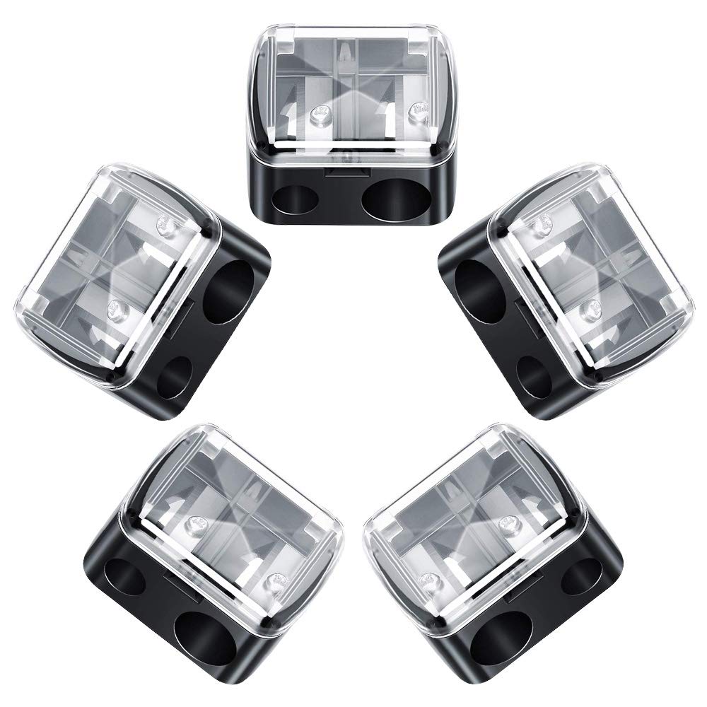 Make up Sharpeners 5 Pack, 2 Holes Dual Make up Double Pencil Sharpeners Crayon Sharpeners Multipack, Cosmetic Sharpener for Eyebrow Pencil/Eye Pencil/Eye Liner/Lip Liner/Brow Pencil
