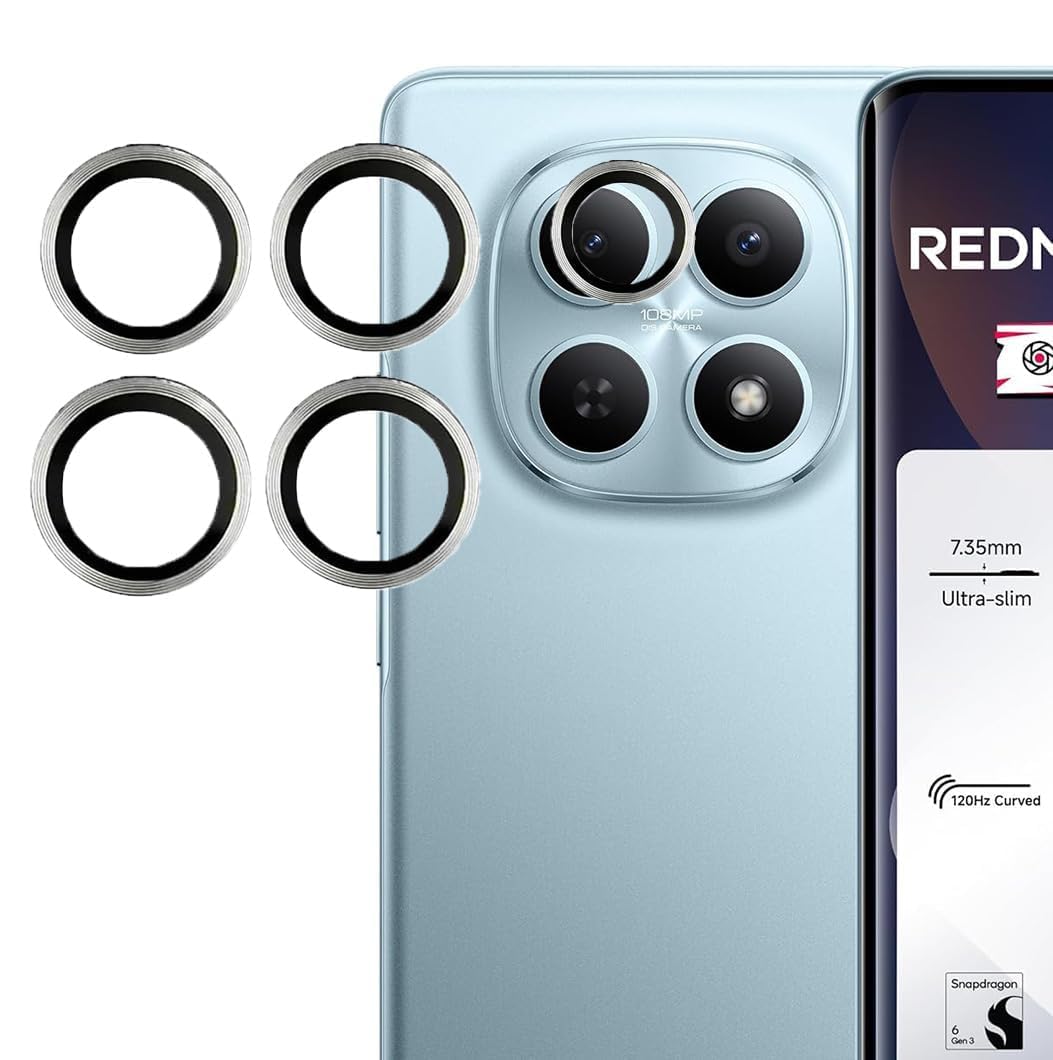 Grabist Camera Lens Protector for Redmi Note 15 pro/Note 15 pro plus, 9H Tempered Glass & Ultra-Thin Aluminum Alloy Lens Screen Protective, case friendly Cover for redmi note 15 pro plus 5G (Silver)