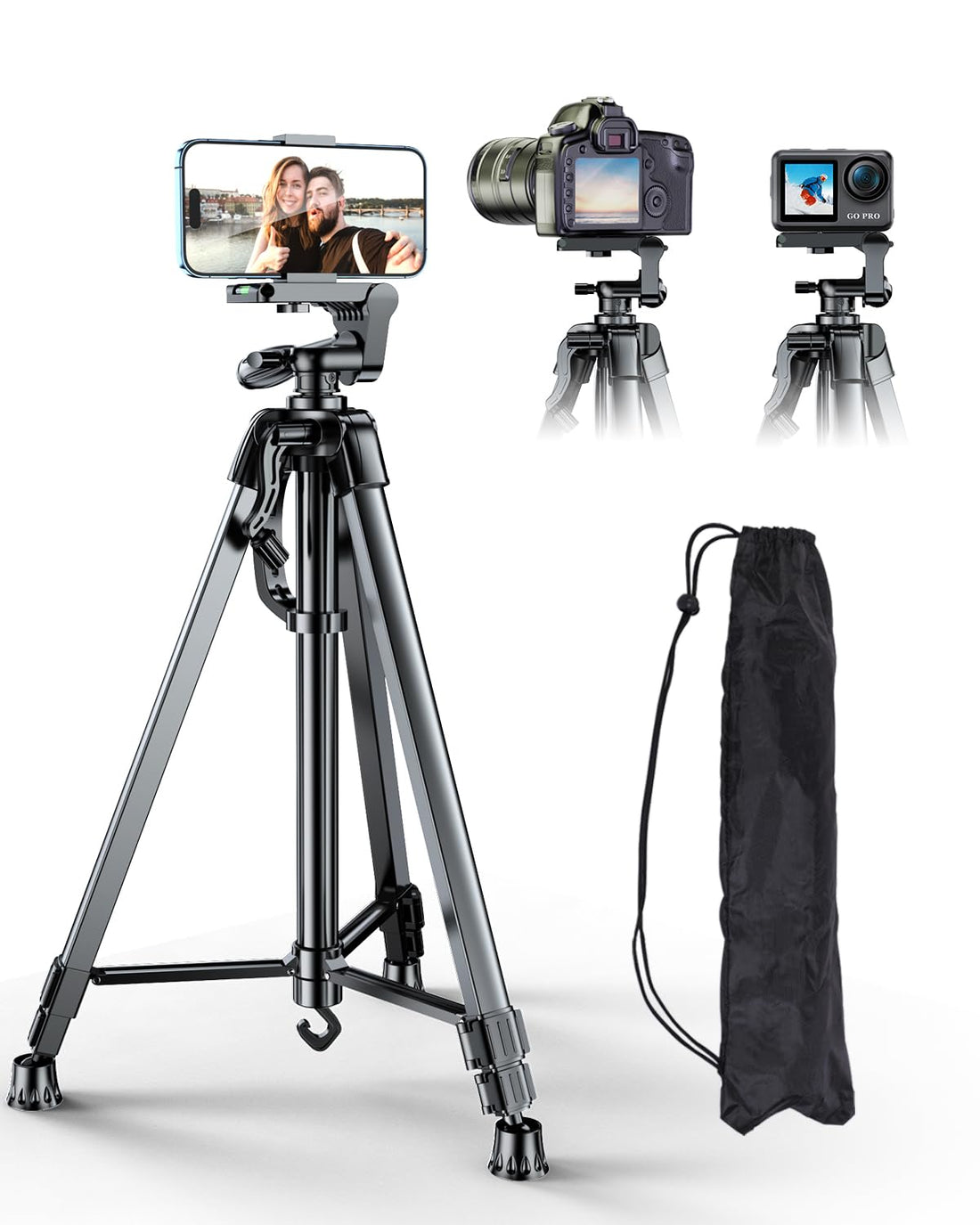 BEFAME Heavy Duty Tripod Stand for Cameras, Cell Phones, Projectors, Webcams, Spotting Scopes - Complete Unit for Canon, Nikon, Sony - Perfect for Phone & Camera Photography (55in with Handle)