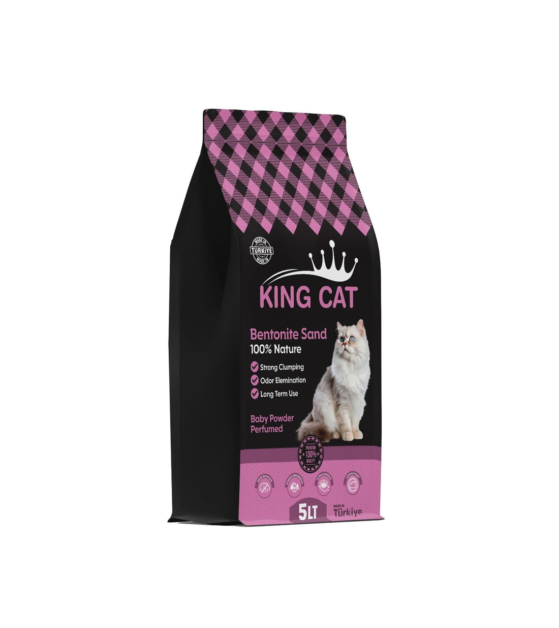 King Cat Cat Litter Made from 100% Clumping Natural Bentonite, 99.5% Dust Free, Super Clumping, Odour Control, Easy To Dispose, Economics Consumption (5L, Baby Powder)