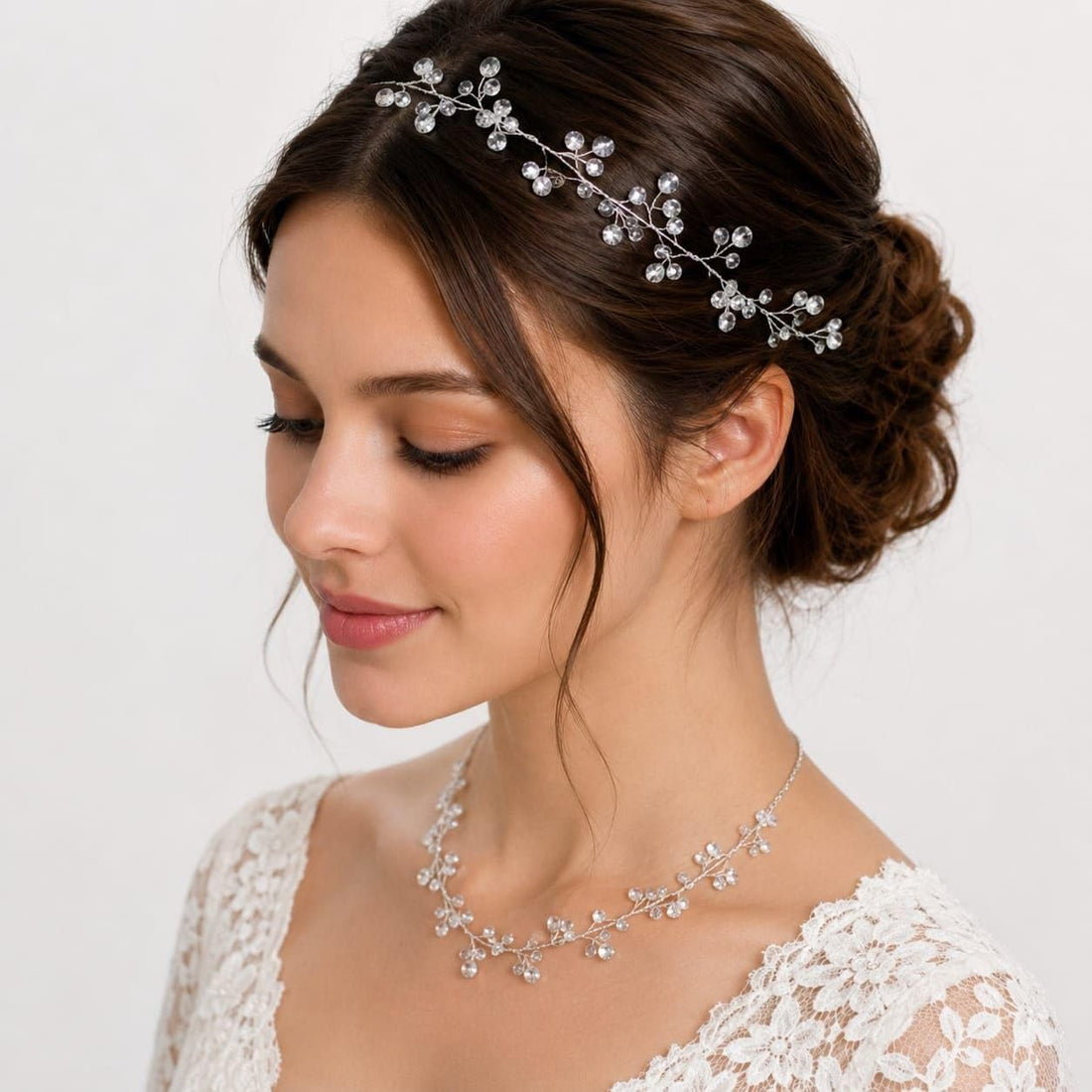 Handmade Wedding Headband Crystal Rhinestone Hair Vine Crown Hair Vine Crown Hair Accessories for Bride Bridesmaid Party Festival Wedding Party for Women Girls (Silver Style 1)