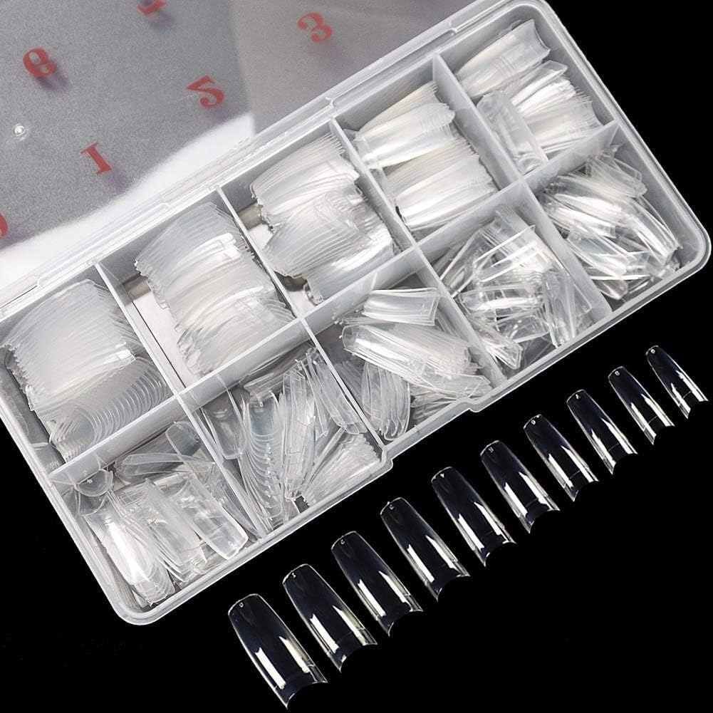 MySouq.Store 500PCS Transparent Short False Nails Tips Lady French Style Acrylic Artificial Tip Manicure with Box of 11 Sizes for Nail Art Salons and Home DIY