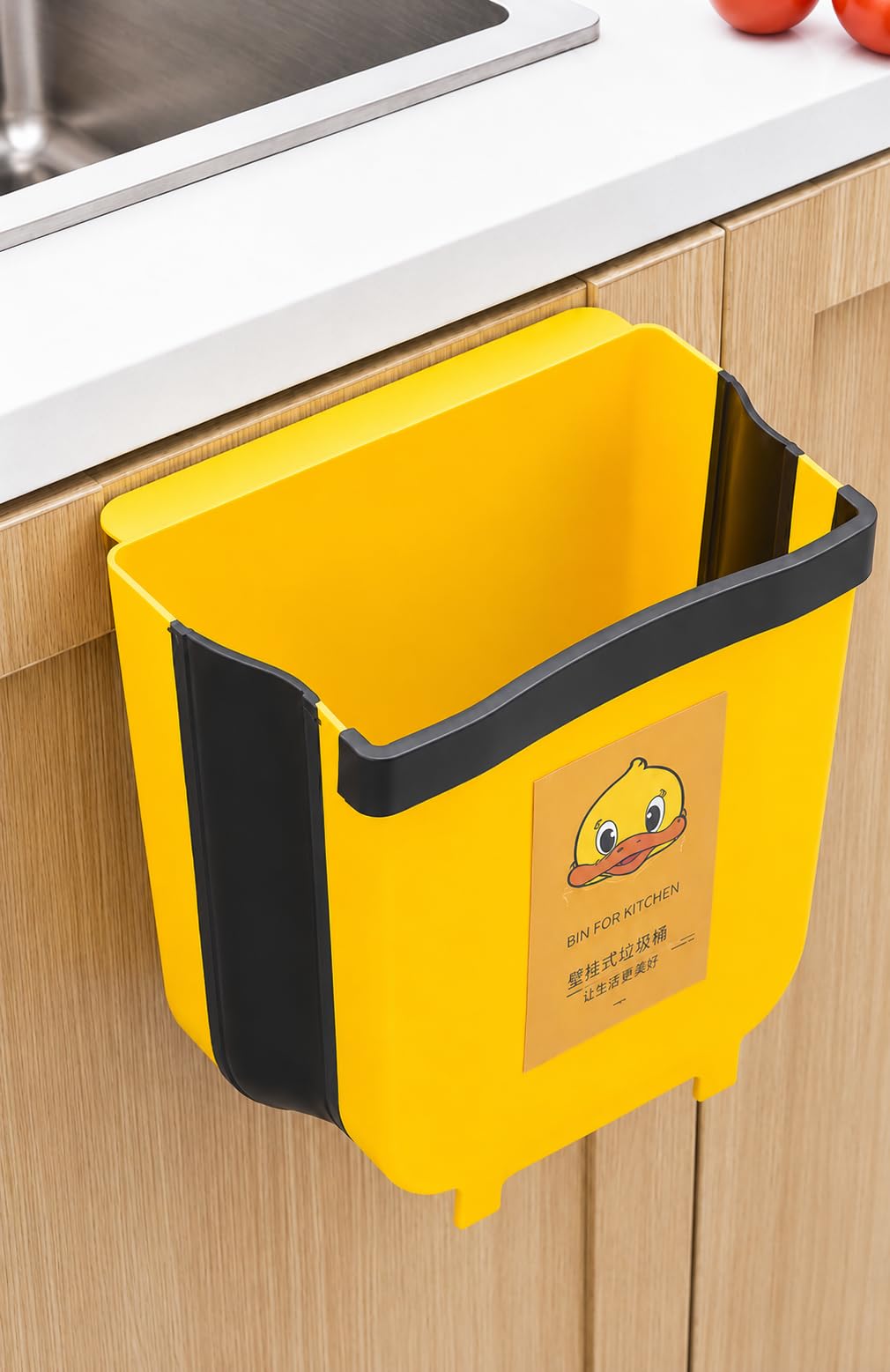 Collapsible Hanging Trash Can, Shrinkable Garbage Bucket for Home, Kitchen, Closet Door - Space-Saving Practical Design, Perfect for Kitchen, Closet, Car, Bedroom, Bathroom (Yellow)