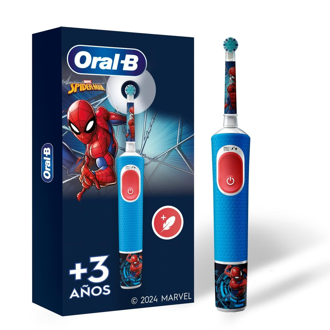Oral B Children's Electric Toothbrush, Includes 1 Replacement, Spiderman Design, with Timer, Round Head and Ergonomic Handle