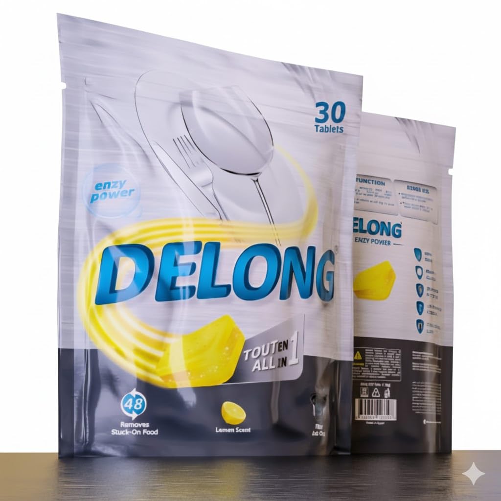 Delong All-in-1 Dishwasher Tablets, Lemon Scent, Bundle of 2 60 Tablets, with Filter Anti-Clog