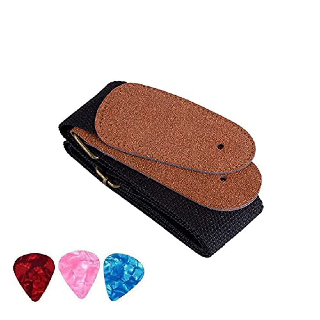 Adjustable Guitar Strap for Electric/Acoustic Guitar/Bass - Includes 3 Picks - Soft Strap with PU Leather Ends, Black