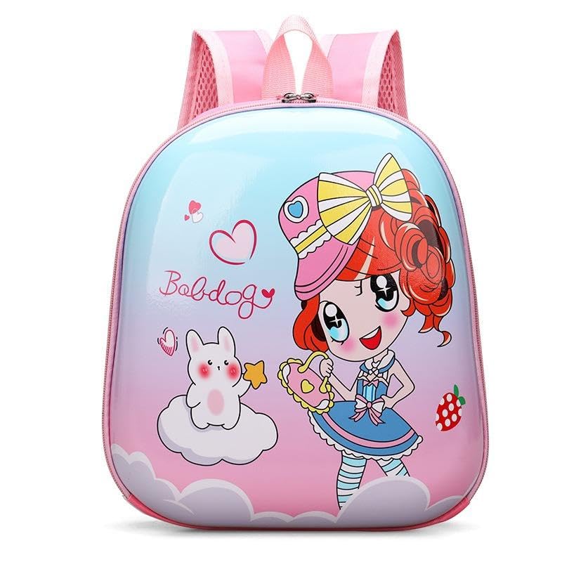 Girls Preschool Backpack, Pink Cartoon Girl Design, Hard Shell, 32x26x7 cm, Nursery and Travel