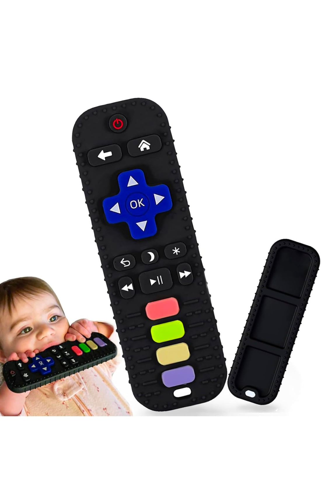 Baby Teething Toys, Silicone Teethers Toys for Babies 0-24 Months, Remote Control Shape Baby Teethers Chew Toys, BPA Free Freezable Relief Molars Gums Pain (Black)