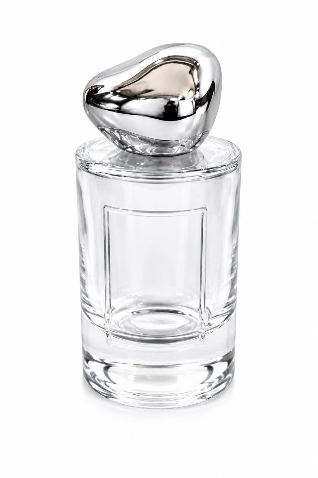 Empty Clear Glass Perfume Bottle with Silver Metallic Stone press fit Cap, Cylindrical, Elegant Fragrance Container, 50 ml