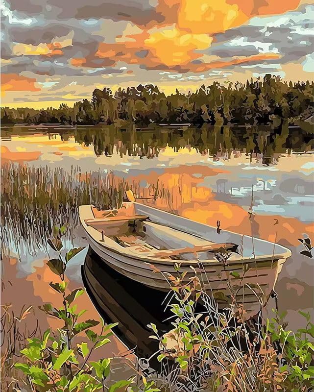 DIY Paint By Numbers Kit, Lakeside Serenity Landscape Scene, 40x50 cm Canvas, Complete Set with Brushes and Acrylic Paints for Adults, No Frame