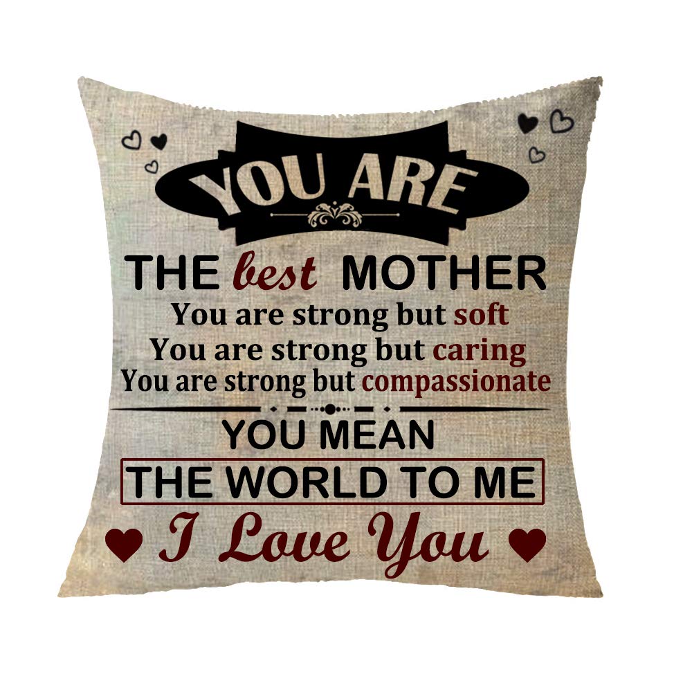 LIPOR Dear Mother You're The Best Mother You Mean The World to Me I Love You Blessing Gift Cotton Linen Square Throw Waist Pillow Case Decorative Cushion Cover Pillowcase Sofa 18"x 18"