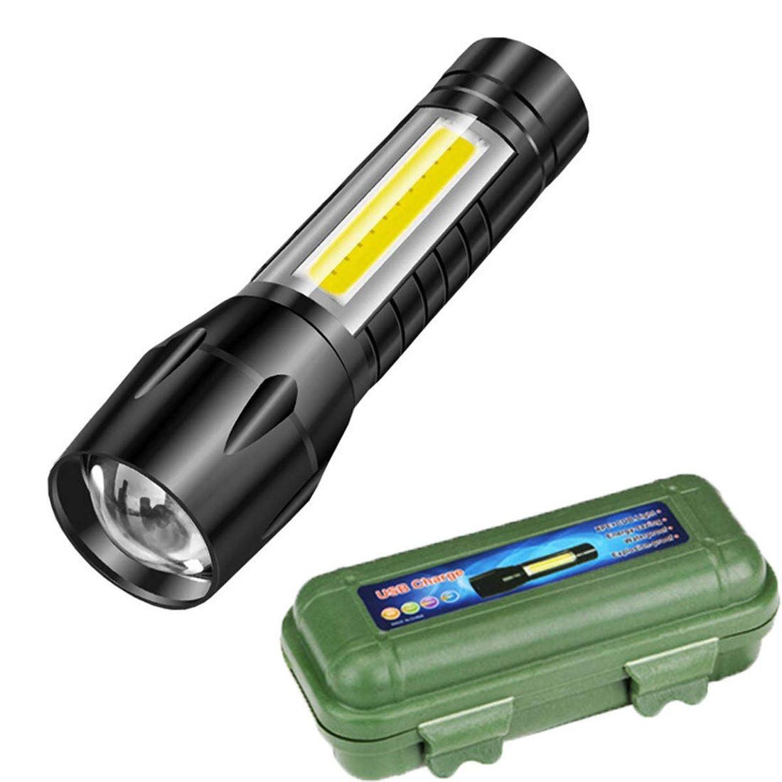 Aluminum 2 in 1 LED Flashlight Zoom Light Mini Size Telescopic Portable Torch with Pen Clip Outdoor Other Camping, Aluminum